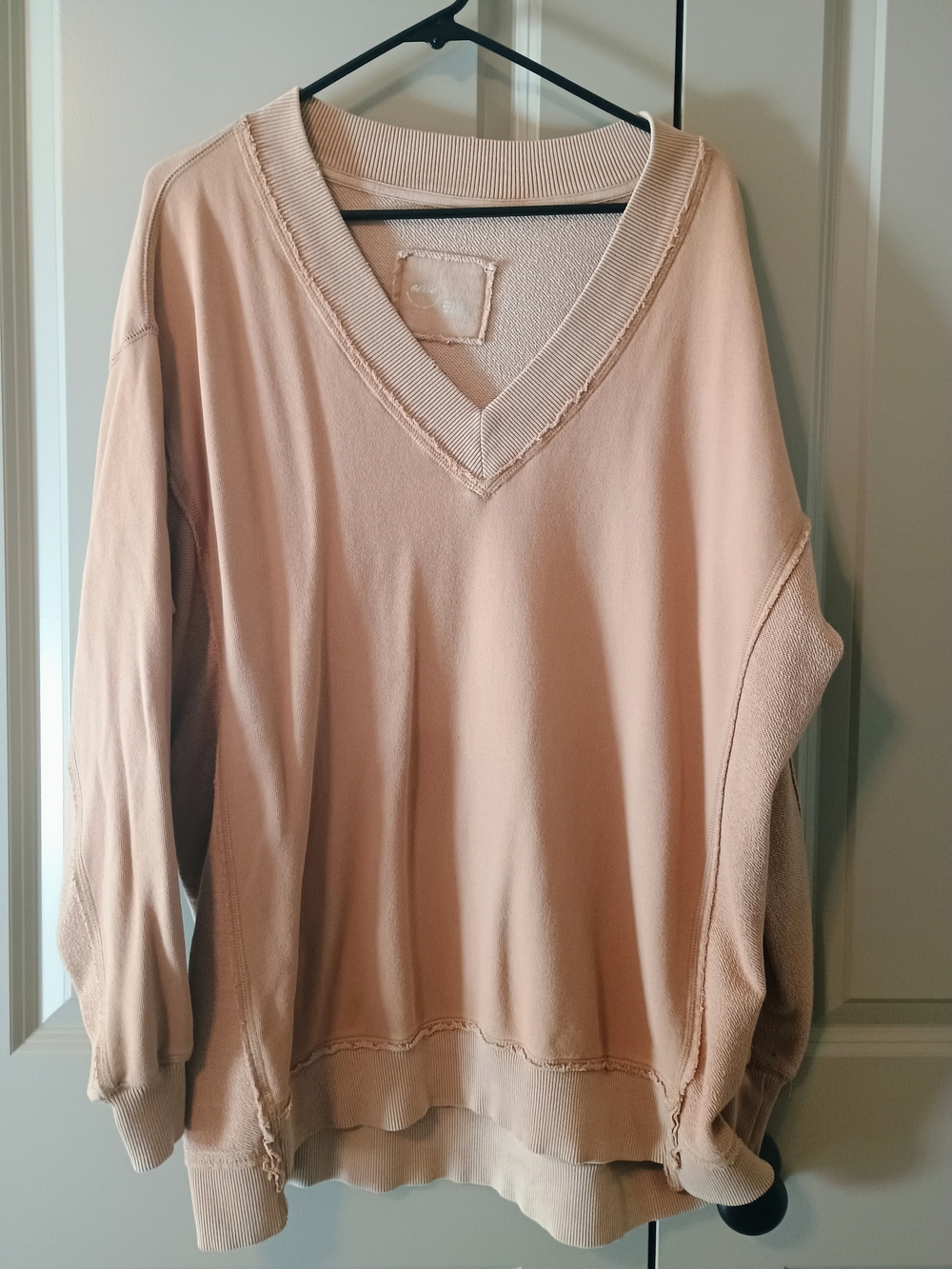 aerie Oversized V-Neck Pullover Sweatshirt Size Small in Tan